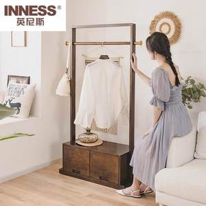 英尼斯 实木衣帽架落地家用客厅换鞋凳衣帽架一体 酒店门口置物架