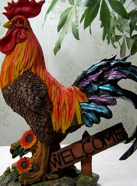 红色彷真公鸡风水摆件树脂陶瓷鸡雕塑母鸡模型客厅家居装饰工艺品