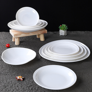 密胺玉晶白大盘子仿瓷商用深盘平果盘创意特大号蒸鱼剁椒鱼头圆盘