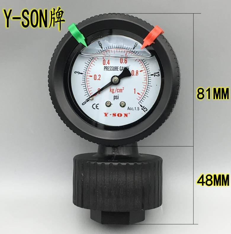 PP单面面隔膜压力表耐酸碱腐蚀格隔膜压力双表 0-4KG全规Y-SON牌