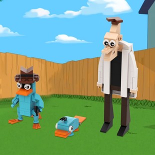 积木玩家MOC飞哥与小佛鸭嘴兽泰瑞汉斯杜芬舒斯博士玩偶拼插玩具