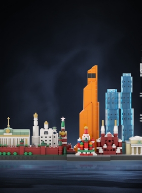 积木玩家MOC莫斯科天际线城市街景高砖零件拼装组装玩具礼物模型