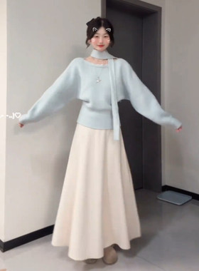 2026新款巨好看针织洋装子女秋冬季富家小香风穿搭一整套装长裙