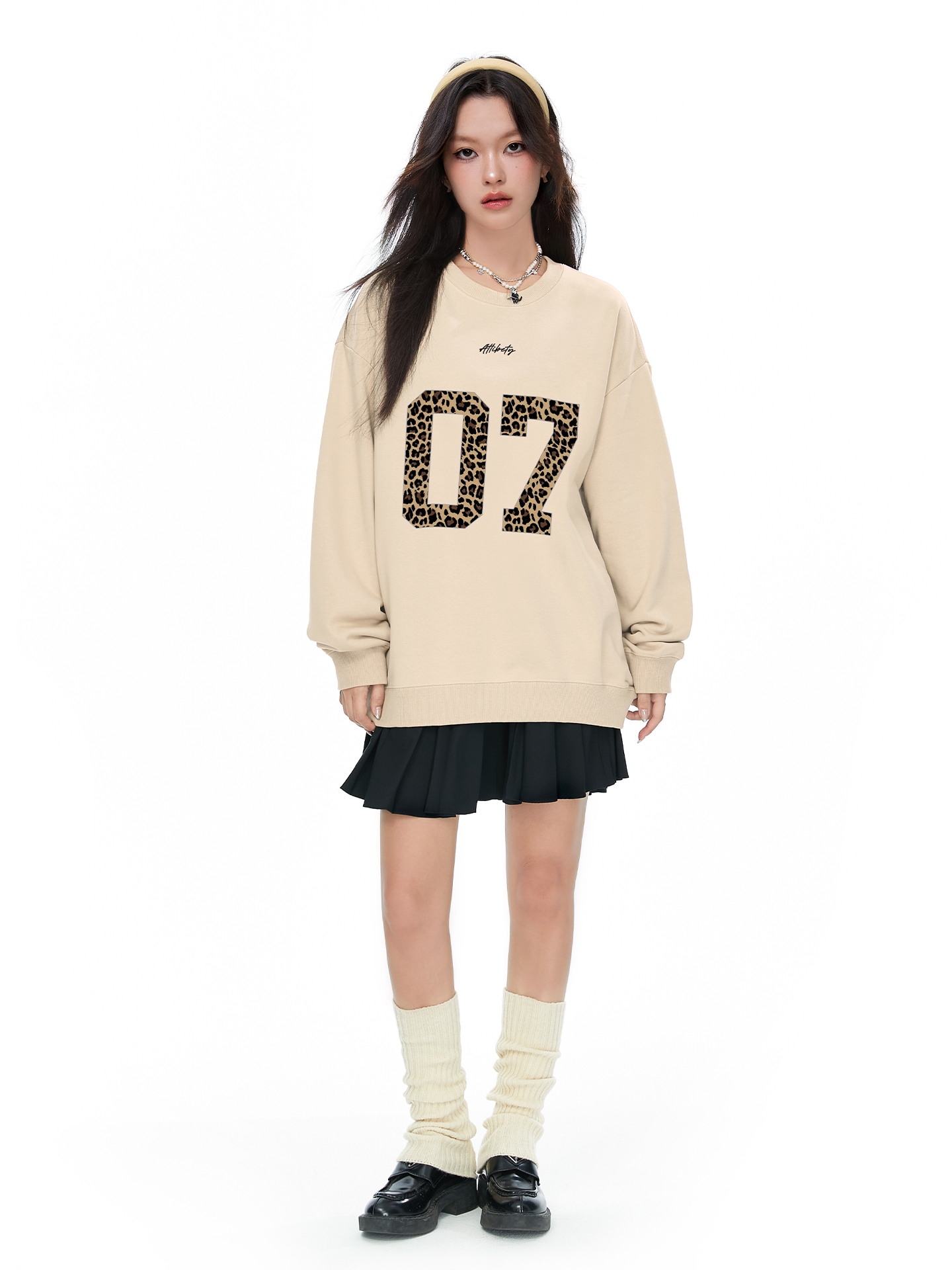 American-Style Leopard Print Digital Round-Neck Sweatshirt for Women, Loose and Versatile, Niche Sweet and Cool Style Couple's Top Jacket