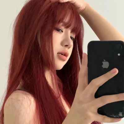 假发女长直发红色夏季显白女团酒红色空气刘海时尚逼真全头套式