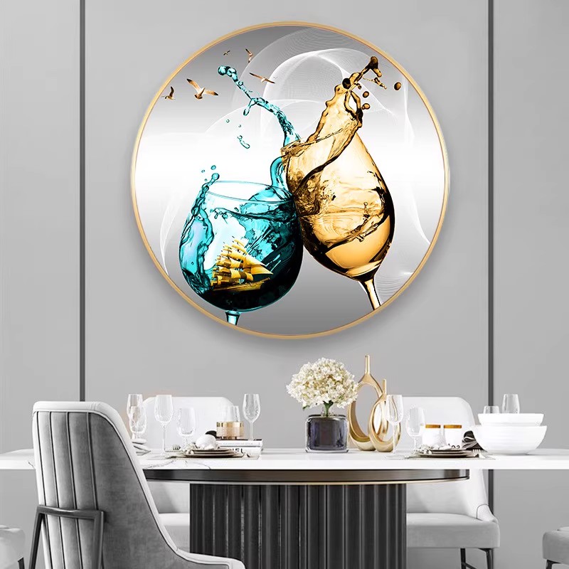 轻奢餐厅装饰画酒店墙面创意晶瓷画圆形酒杯背景墙单幅壁画饭厅杯图片