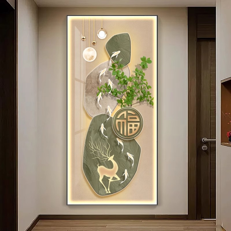 镶钻晶瓷孔雀入门玄关装饰画走廊过道墙尽头壁画客厅镇宅吉祥挂画图片