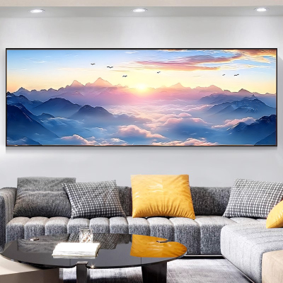 旭日东升客厅东墙装饰画紫气东来卧室床头画背有靠山沙发后面挂画