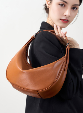汉娜邓迪 裘真月牙包植鞣牛皮hobo单肩斜挎手提腋下包月弯包女包