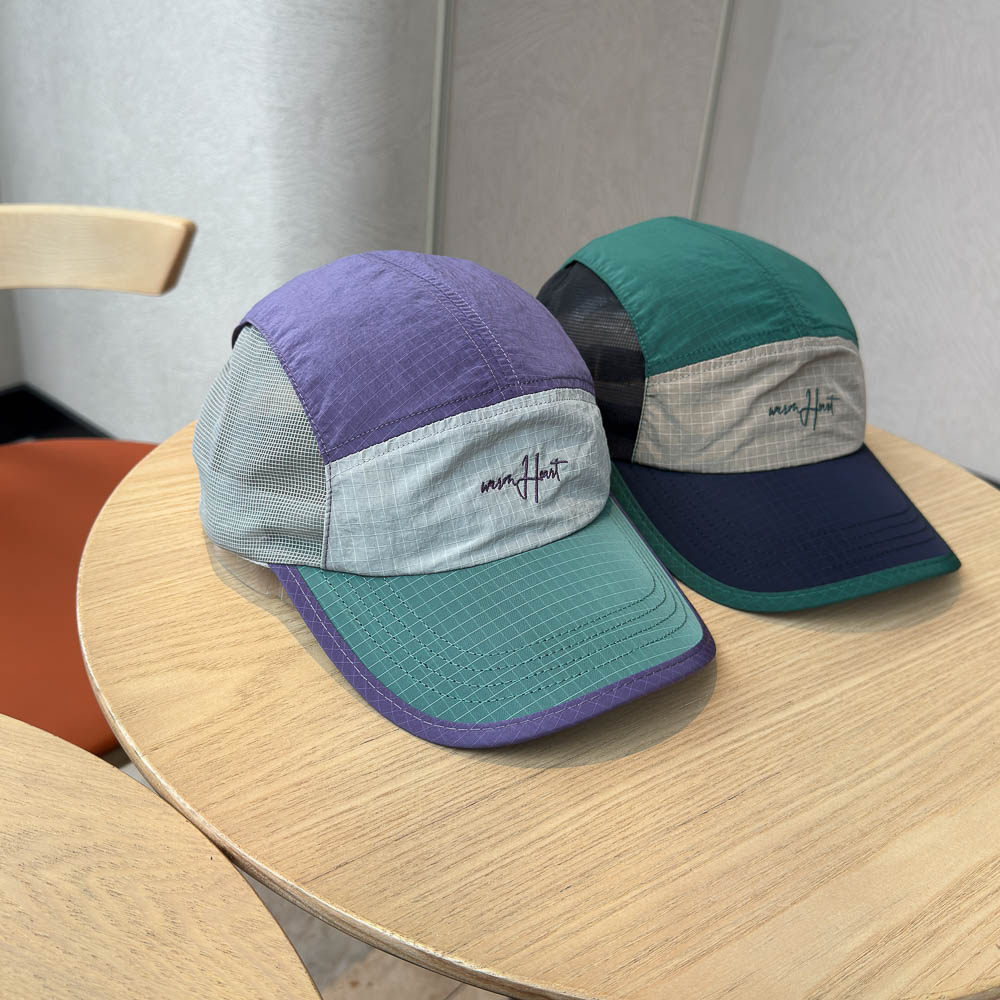 春夏新款撞色拼接网眼格纹鸭舌帽男女户外出游防晒速干五片棒球帽