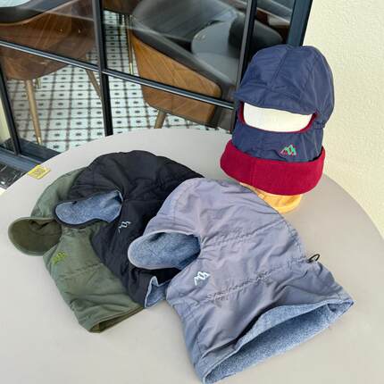 户外机能风登山男女雷锋帽加绒保暖护脖抽绳调节骑车秋冬季防风帽