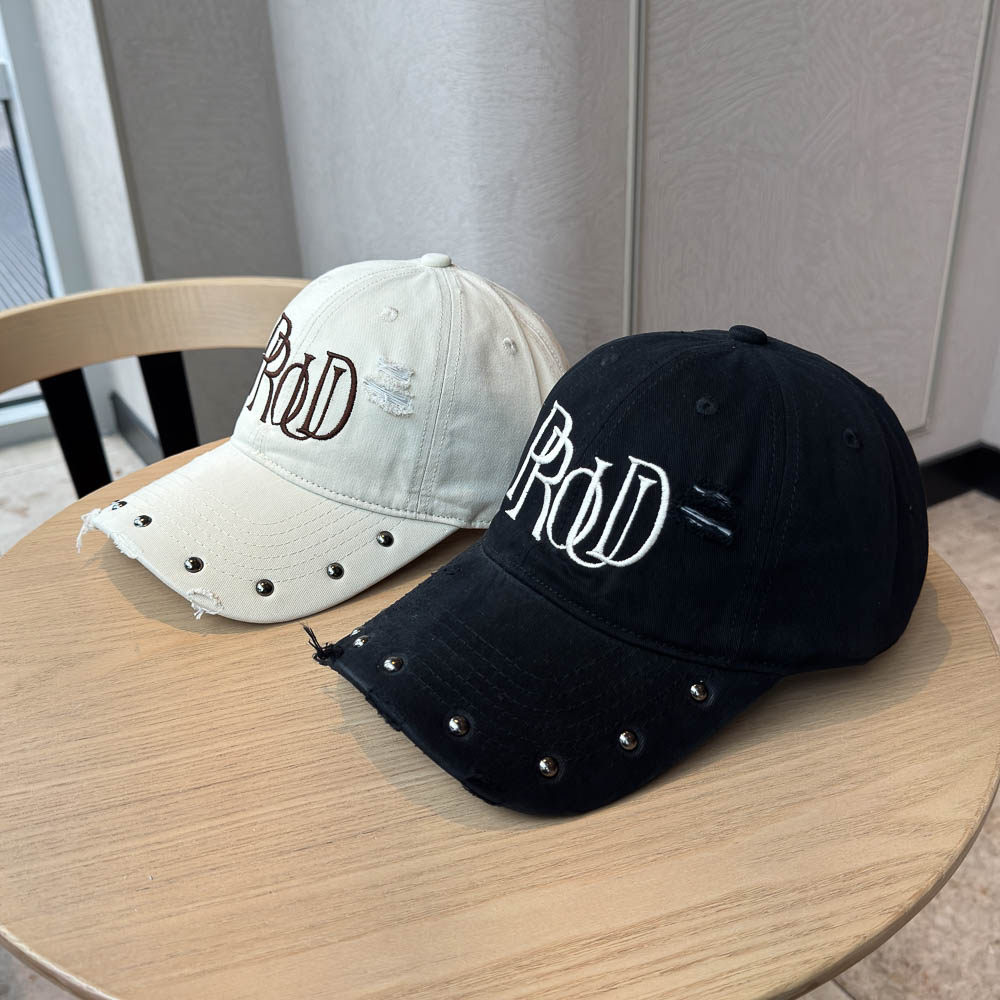 重工破洞铆钉大字母刺绣棒球帽女大头围显脸小遮阳四季鸭舌帽男潮