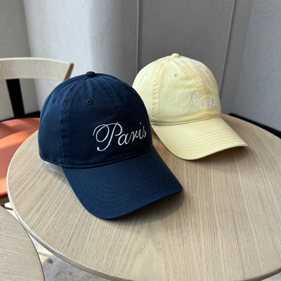 韩版paris字母刺绣黄色棒球帽女