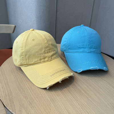 美式复古破洞风黄色棒球帽子男女