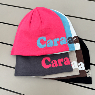 时尚撞色字母大头围美式毛线帽子女新款保暖冷帽嘻哈街头针织帽男