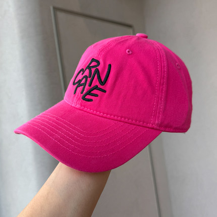 25新款韩版字母刺绣棒球帽纯棉男女软顶玫红色显脸小情侣鸭舌帽潮