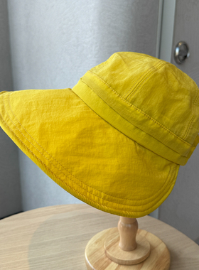 亮黄色防晒遮阳帽出游逛街速干扎马尾鸭舌帽大檐太阳帽渔夫帽子女