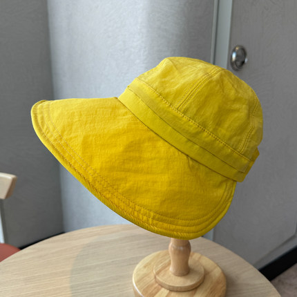 亮黄色防晒遮阳帽出游逛街速干扎马尾鸭舌帽大檐太阳帽渔夫帽子女
