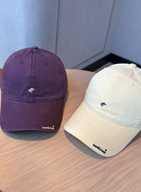 26春季森莉软顶小E字母皮粉深紫色棒球帽男女显脸小遮阳鸭舌帽子