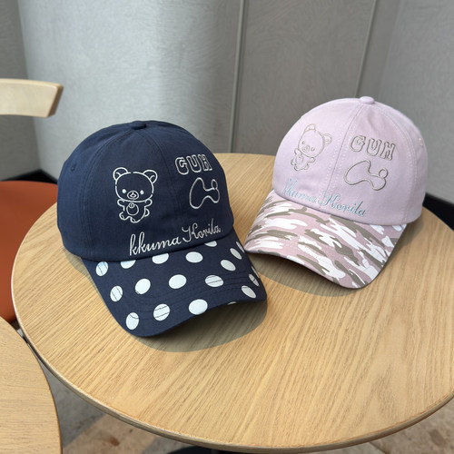 韩国小众可爱熊波点印花棒球帽女