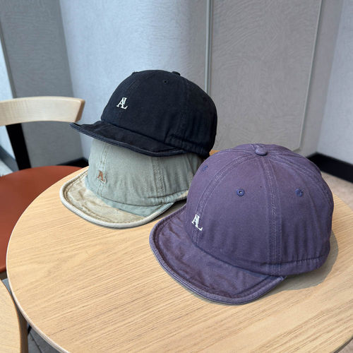 日系软檐字母刺绣紫色工装鸭舌帽