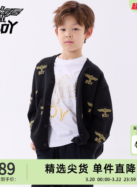 BOY童装 25春秋季潮牌金色老鹰logo绣花针织开衫毛衣外套男女童