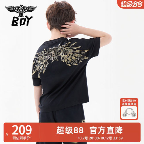 BOY童装 潮牌儿童夏季纯棉短袖T恤 经典鹰标帅气圆领男女童中大童