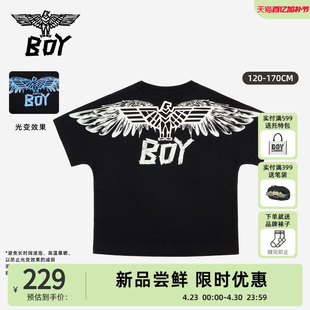 BOY童装 26夏新款光变短袖T恤黑色翅膀印花圆领上衣男女童同款