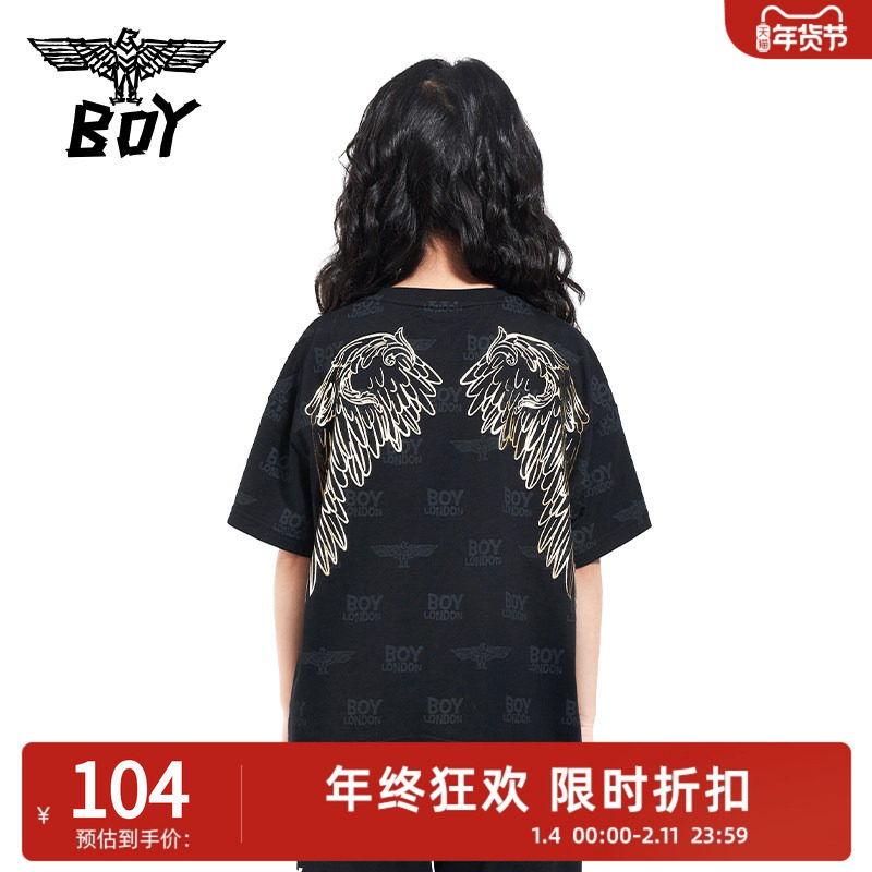 【SALE】BOY童装 夏满印短袖黑白T恤老鹰翅膀烫金男女童中大童,童装/婴儿装/亲子装,T恤,淘宝优惠券,粉丝福利购,淘宝优惠卷