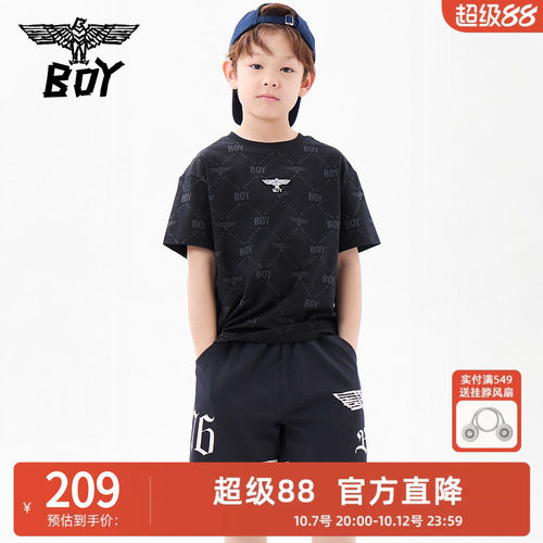 BOY童装 潮牌春夏潮酷舒适满印圆领纯棉T恤 儿童短袖中大童男女童