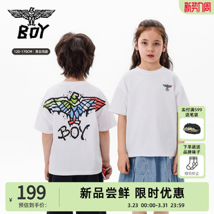 T恤男女童款 涂鸦街头风短袖 潮牌宽松圆领白色 26春夏新款 BOY童装