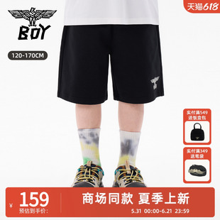 BOY童装潮牌26春夏新品黑色五分短裤男夏季宽松百搭运动裤子