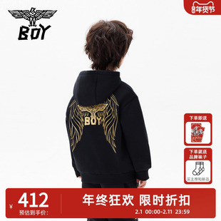 【加绒】BOY童装2025秋冬新款连帽套头卫衣烫金印花长袖男女童