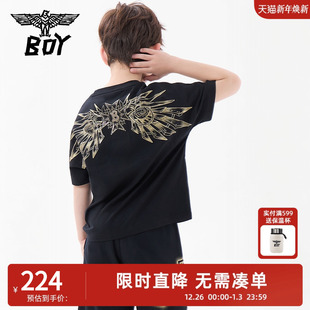 经典 儿童潮牌短袖 鹰标帅气圆领T恤男女童中大童 25夏新品 BOY童装