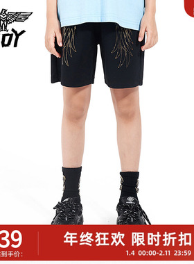 BOY童装 夏季男女童针织短裤翅膀烫金珠片工艺舒适百搭K13004