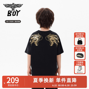 BOY童装26春夏新品烫金翅膀印花短袖T恤男女童潮牌休闲黑色