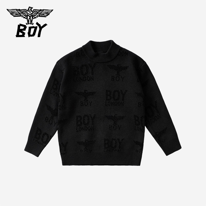 BOY童装2025秋冬新款儿童黑色毛衣时尚休闲针织衫男女童中大童