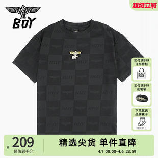 T恤 BOY童装 夏季 儿童潮牌短袖 宽松男女童中大童 格纹满印时尚