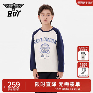 T恤学院风插肩袖 潮牌针织长袖 撞色字母上衣男女童 春秋季 BOY童装
