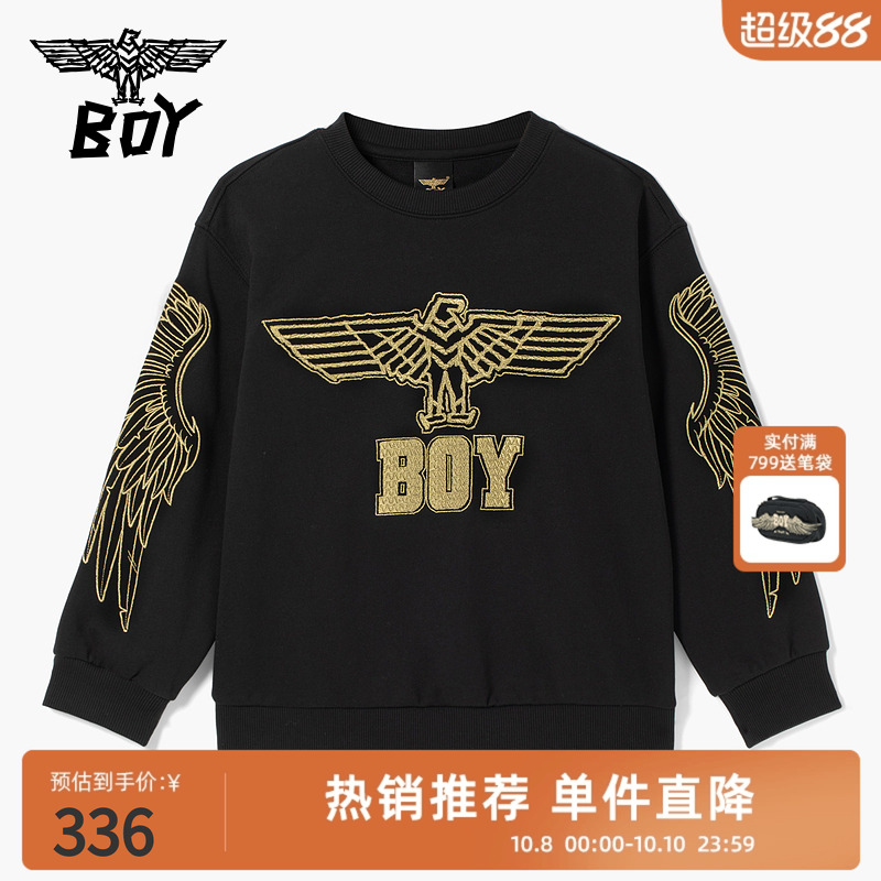 BOY童装 25春秋季潮牌时尚老鹰印花圆领套头卫衣外套上衣男女童