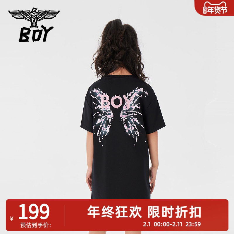 BOY童装儿童春夏潮酷T恤裙彩印翅膀印花活力女童短袖连衣裙