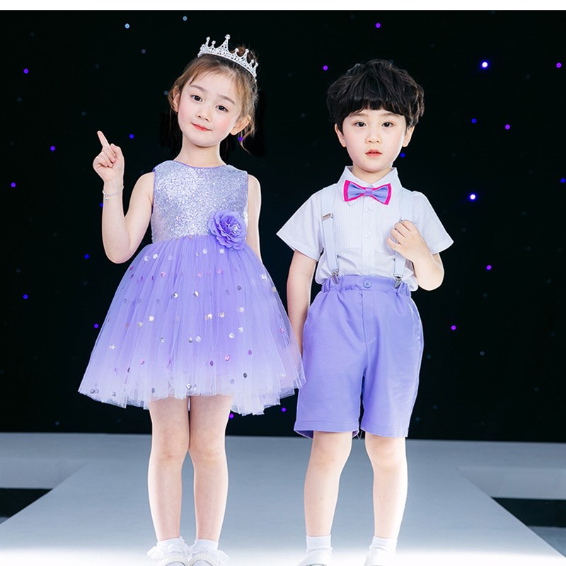 六一儿童演出服幼儿园女童舞蹈蓬蓬裙小学生男背带裤合唱表演服装