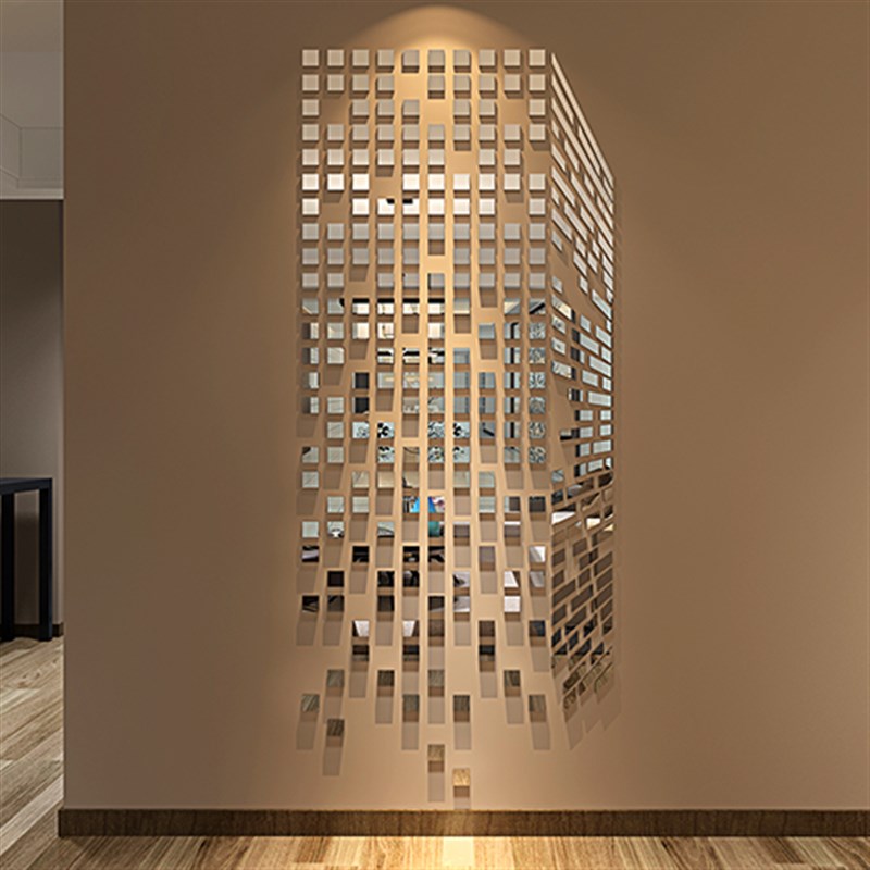 马赛克镜子自粘贴纸电视背景墙面格栅装饰画客厅亚克力3d立体布置图片