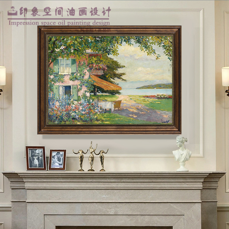 莫奈纯手绘油画美式欧式餐厅装饰画客厅田园风景印象世界名画挂画