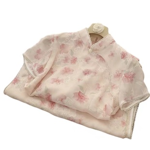 民国风连衣裙 淑女系旗袍裙粉色雪纺少女改良年轻款 2024年春季 新款