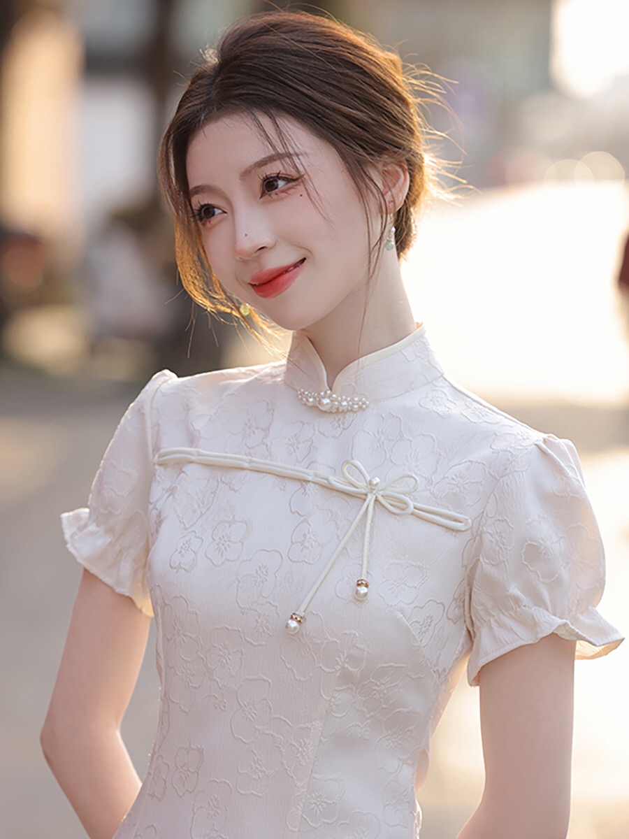 旗袍小个子2025新款年轻款气质少女复古短款素雅日常改良连衣裙夏