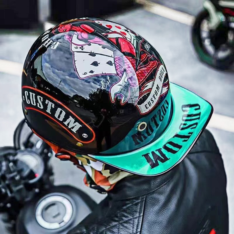 复古摩托车轻便瓢盔女电动踏板车头盔男款夏季棒球帽巡航机车半盔