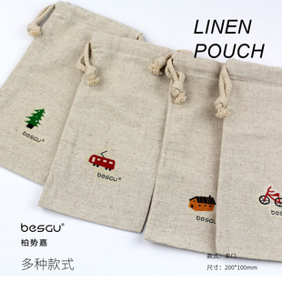 besgu棉麻笔袋文艺小清新束口收纳大容量4500won