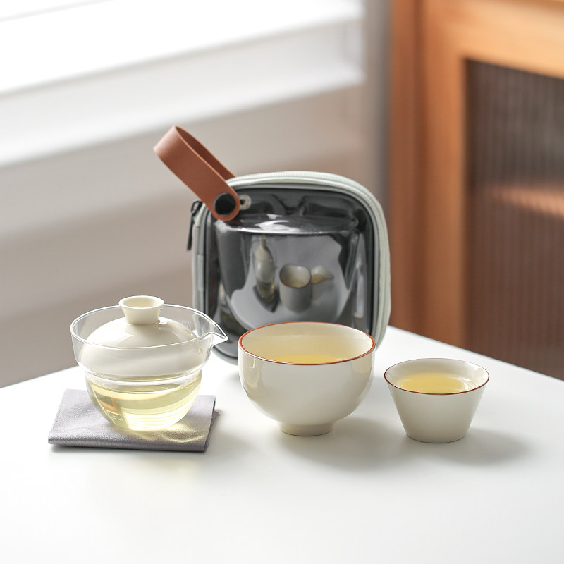 便携式旅行茶具玻璃快客杯一壶两杯户外随身茶具套装车载露营茶具图片