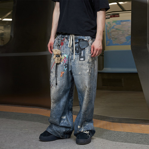 PRDX3D数码印花高街美潮牛仔裤